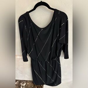 White House Black Market Elegant Black Mini Dress with Rhinestone Accents